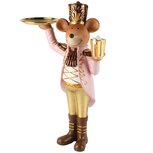 Dekoratief | Muis staand m/cadeautje/dienblad, roze/bruin, resina, 25x11x36cm | A265880