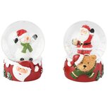 Dekoratief | Waterbol m/santa/sneeuwman, wit/rood, resina/glas, 5x5x6cm, set van 2 stuks | A265877