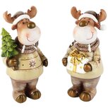 Dekoratief | Rendier staand m/boompje/cadeautje, resina, 7x6x14cm, set van 2 stuks | A265115