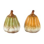 Dekoratief | Deco pompoen, geel/groen, porselein, 8x8x10cm, set van 2 stuks | A265868