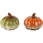Dekoratief | Deco pompoen, groen/oranje, porselein, 9x9x8cm, set van 2 stuks | A265866