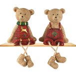 Dekoratief | Beertje zittend m/hangbenen, bruin/rood, resina, 10x6x12cm, set van 2 stuks | A265856