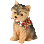 Dekoratief | Deco hondje m/zuurstok/strikje, rood, resina, 9x7x12cm | A265853