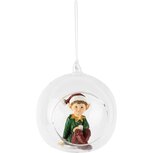 Dekoratief | Hanger globe m/kerstelfje, rood/groen, resina/glas, 10x9x11cm | A265851
