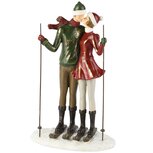 Dekoratief | Koppel staand op ski's, rood/groen, resina, 17x10x27cm | A265850