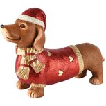 Dekoratief | Teckel m/kerstmuts/sweater, rood/bruin, magnesium, 42x12x27cm | A265841