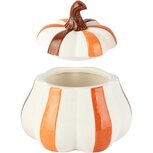 Dekoratief | Bewaarpot pompoen gestreept, bruin/oranje, keramiek, 16x15x18cm | A265829
