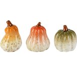 Dekoratief | Deco pompoen, groen/oranje/rood, keramiek, 7x7x8cm, set van 3 stuks | A265827