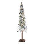 Dekoratief | Deco boom m/sneeuw op voet, wit/groen, pvc, LED, 23x23x90cm | A265303