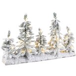 Dekoratief | Deco boompjes m/sneeuw, wit/groen, pvc, LED, 50x12x30cm | A265301