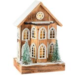 Dekoratief | Deco huis m/boompje, naturel/wit, hout, LED, 23x15x32cm | A265300