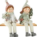 Dekoratief | Winterkindje m/hangbenen, groen/wit, resina, 8x7x13cm, set van 2 stuks | A265298