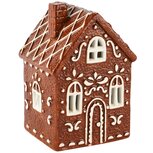 Dekoratief | Deco huisje, bruin/wit, keramiek, LED, 9x9x14cm | A265814