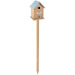 Dekoratief | Vogelhuisje op stick 'Welcome', wit/naturel, hout, 16x14x103cm | A265811