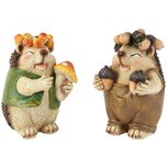 Dekoratief | Egel m/paddenstoel/eikels, groen/bruin, resina, 8x9x14cm, set van 2 stuks | A265288