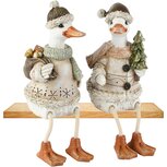 Dekoratief | Eendje m/hangbenen, wit/creme, resina, 8x9x15cm, set van 2 stuks | A265285