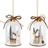 Dekoratief | Hanger globe m/rendiertje 'X-mas', glas, 7x7x11cm, set van 2 stuks | A265278