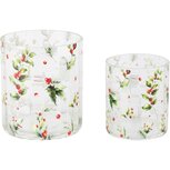 Dekoratief | Set 2 theelichthouders 'Holly & Berry', glas, 12x12x13cm | A265794