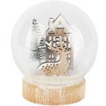 Dekoratief | Globe m/wintertafereel, naturel, glas/hout, 10x10x13cm | A265275