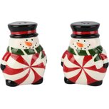 Dekoratief | Duo peper/zout sneeuwman 'Candy Cane', keramiek, 7x5x9cm | A265791