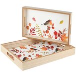 Dekoratief | Set 2 dienbladen 'Autumn Birds', naturel, hout, 35x25x5cm | A265272