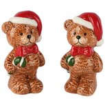 Dekoratief | Duo peper/zout beertje, bruin/rood, keramiek, 5x4x9cm | A265789