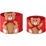 Dekoratief | Set 2 zakken m/beertje, rood/bruin, vilt, 20x19x16cm | A265270