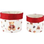 Dekoratief | Set 2 zakken 'Winter Bear', wit/rood, stof, 17x17x17cm | A265266