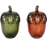 Dekoratief | Bewaarpot eikel, groen/oranje, glas, 7x7x12cm, set van 2 stuks | A265262