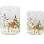 Dekoratief | Set 2 theelichthouders 'Winter Fawn', glas, 8x8x10cm | A265259