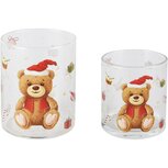 Dekoratief | Set 2 theelichthouders 'Merry Teddy', glas, 7x7x8cm | A265258