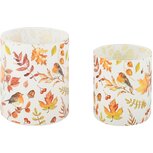 Dekoratief | Set 2 theelichthouders 'Autumn Birds', glas, 8x8x10cm | A265257