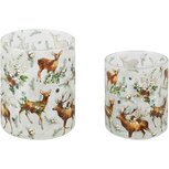 Dekoratief | Set 2 theelichthouders 'Lovely Deer', glas, 8x8x10cm | A265256