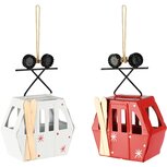 Dekoratief | Hanger gondel kabellift, rood/wit, metaal, 7x4x11cm, set van 2 stuks | A265251