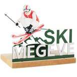 Dekoratief | Theelichthouder 'Ski Megeve', metaal/hout, 11x6x10cm | A265247