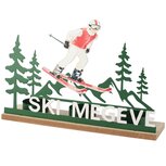 Dekoratief | Theelichthouder 'Ski Megeve', metaal/hout, 24x6x16cm | A265246