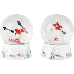 Dekoratief | Waterbol m/skiers, wit/rood, resina/glas, 7x7x9cm, set van 2 stuks | A265243