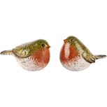 Dekoratief | Roodborstje 'Robin', groen/rood, keramiek, 11x6x7cm, set van 2 stuks | A265239