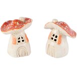 Dekoratief | Paddenstoelhuisje, wit/oranje, keramiek, LED, 9x8x11cm, set van 2 stuks | A265237