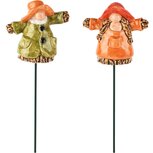 Dekoratief | Tuinprikker vogelverschrikker, groen/oranje, keramiek, 8x4x8cm, set van 2 stuks | A265235