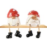 Dekoratief | Paddenstoelgnoompje m/hangbenen, keramiek, 6x6x7cm, set van 2 stuks | A265229