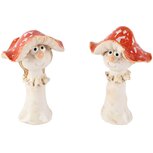 Dekoratief | Paddenstoelmannetje, wit/rood, keramiek, 7x6x12cm, set van 2 stuks | A265228
