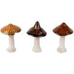 Dekoratief | Paddenstoeltje, wit/bruin, keramiek, 7x7x10cm, set van 3 stuks | A265225
