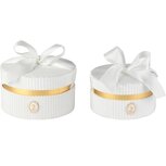 Dekoratief | Set 2 dozen rond m/striklint, wit, velvet/karton, 19x19x10cm | A265784
