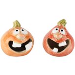 Dekoratief | Pompoenmannetje, oranje, keramiek, LED, 9x9x10cm, set van 2 stuks | A265221