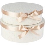 Dekoratief | Set 2 dozen rond m/striklint, wit/beige, velvet/karton, 29x29x10cm | A265783