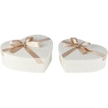 Dekoratief | Set 2 hartdozen m/striklint, wit/beige, velvet/karton, 27x25x8cm | A265782