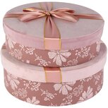 Dekoratief | Set 2 dozen rond m/striklint, roze, velvet/karton, 29x29x10cm | A265781