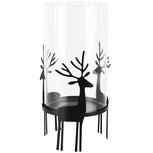 Dekoratief | Theelichthouder m/rendieren, zwart, glas/metaal, 13x13x26cm | A265215