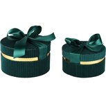 Dekoratief | Set 2 tondozen m/striklint, groen/goud, velvet/karton, 19x19x10cm | A265777